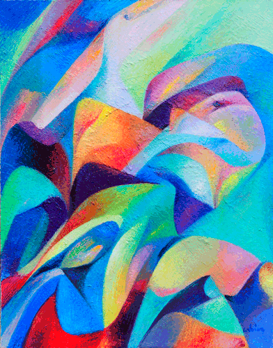 Le chant de l'oiseau soleil, peinture Huile sur toile realisee par l'artiste peintre Eric Corbier en 2012
