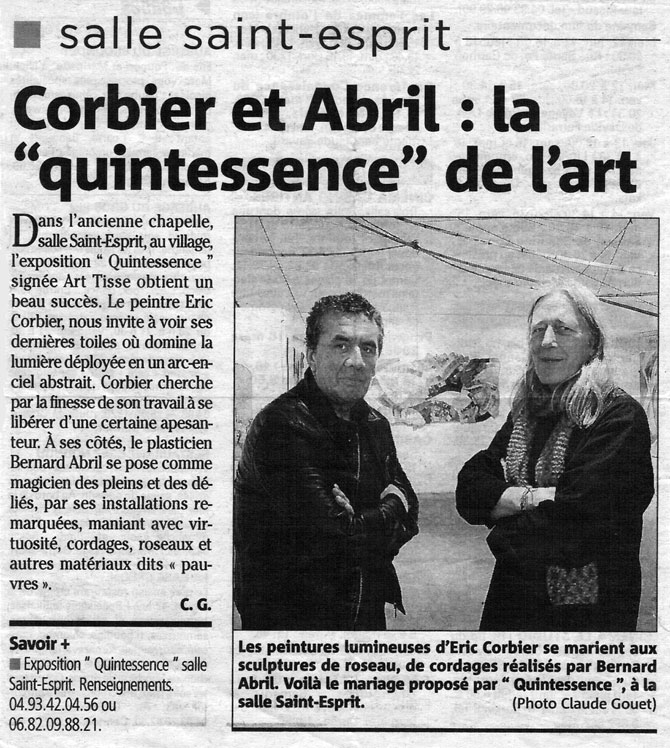 article sur Eric Corbier et Bernard Abril dans nice matin  la quintessence de l'art en 2008