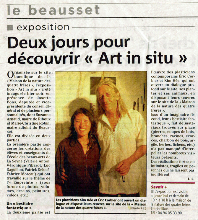 article Deux jours pour découvrir Art in situ Eric Corbier publié dans Var matin en 2009